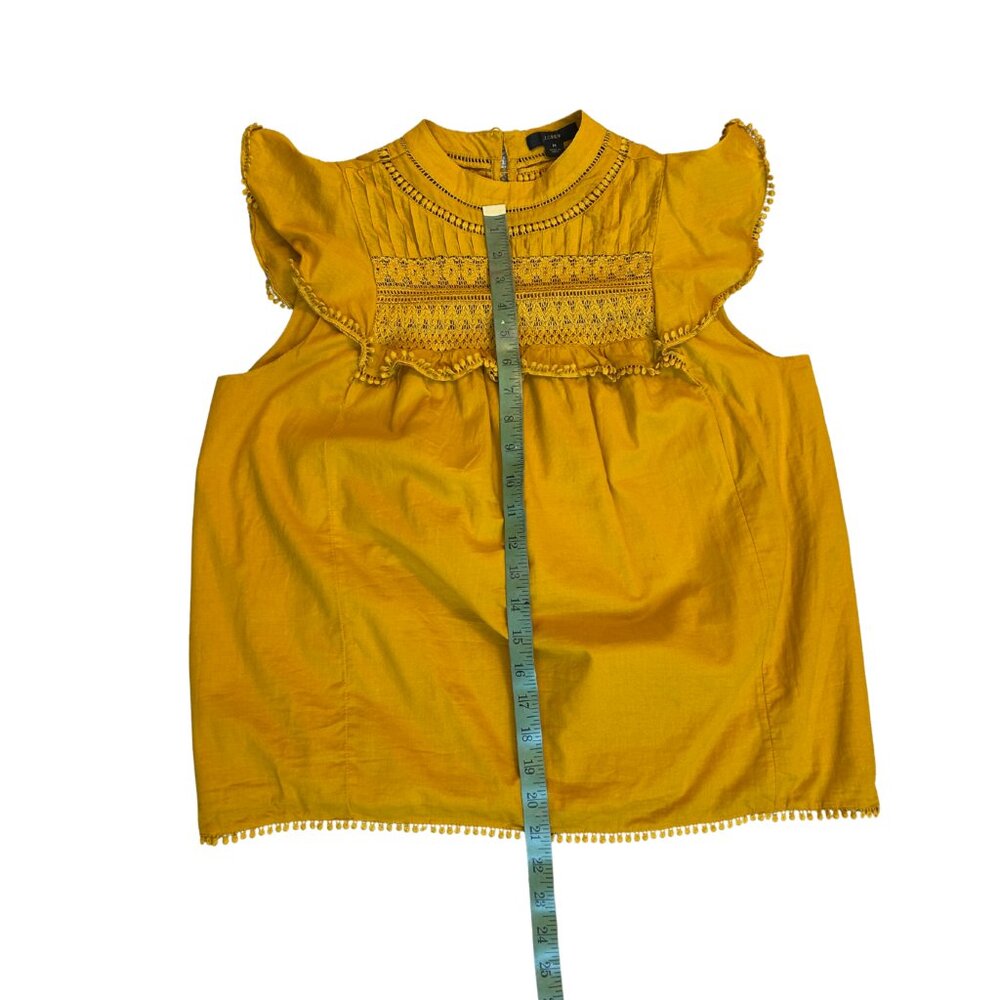 J CREW Flutter Sleeve Crocheted Lace Top in Bronzed Ochre Mustard Boho Medium - Picture 7 of 8